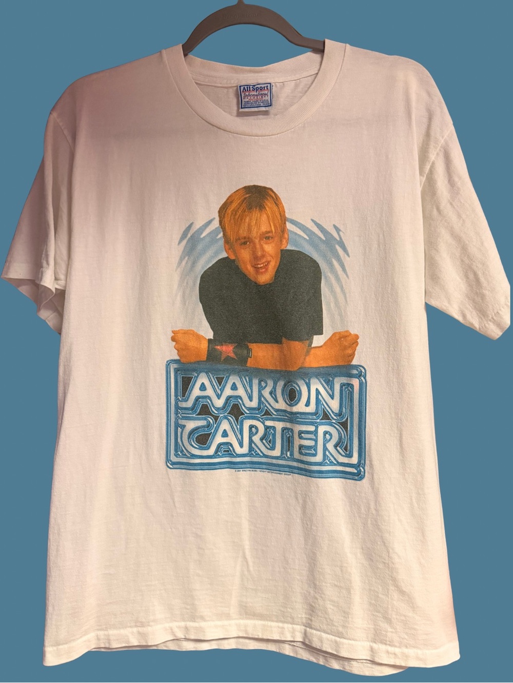 Vintage 2001 Aaron Carter Graphic T-Shirt Y2K Pop All Sport M